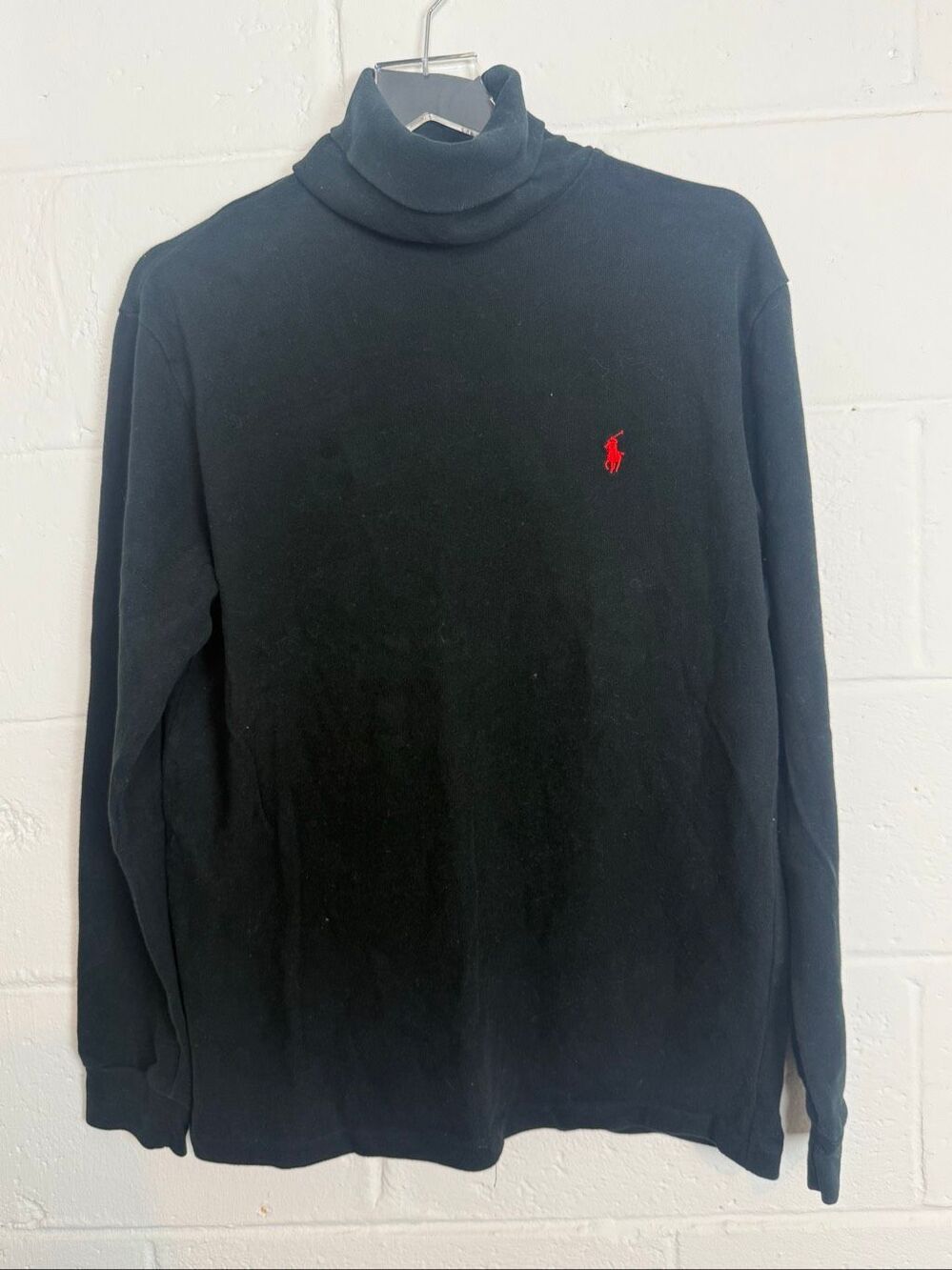 Polo Ralph Lauren Men’s Black Turtleneck Sweatshirt Pullover Red Pony Size M Pre